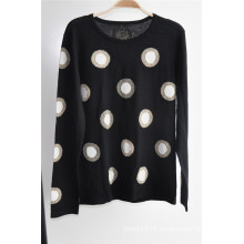 Women Round Neck Patterned Long Sleeve Pullover Knitted Sweater